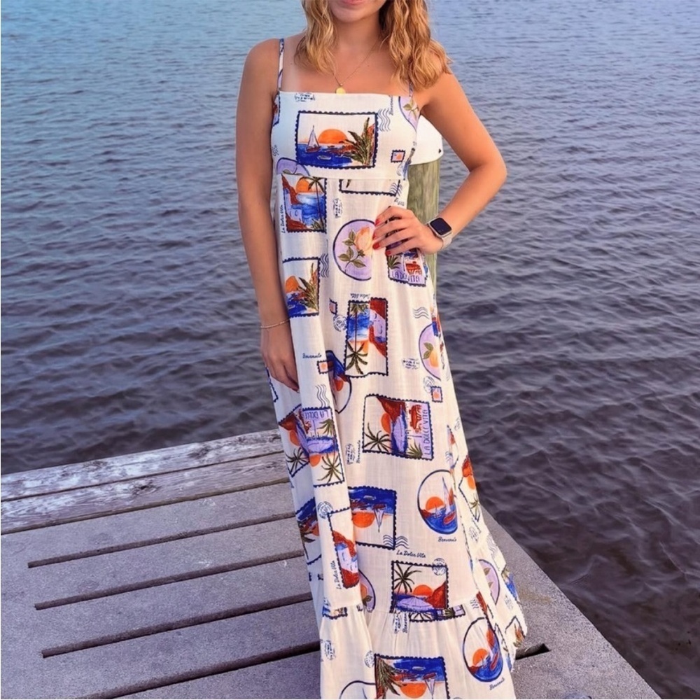 Paper Heart Anthropologie La Dolce Vita linen blend Maxi Dress size S boho chic